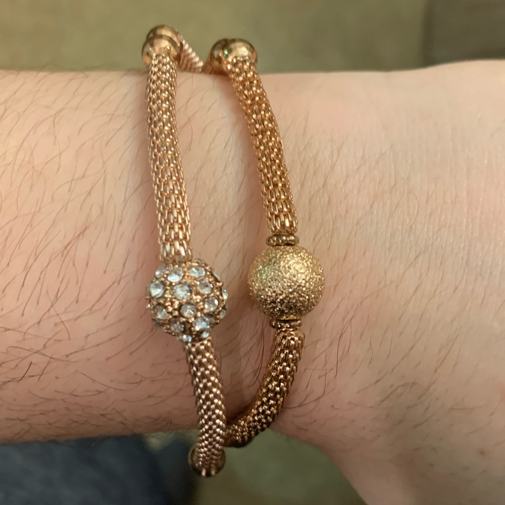 Stretchy Rose Gold Tone Beaded Bracelets